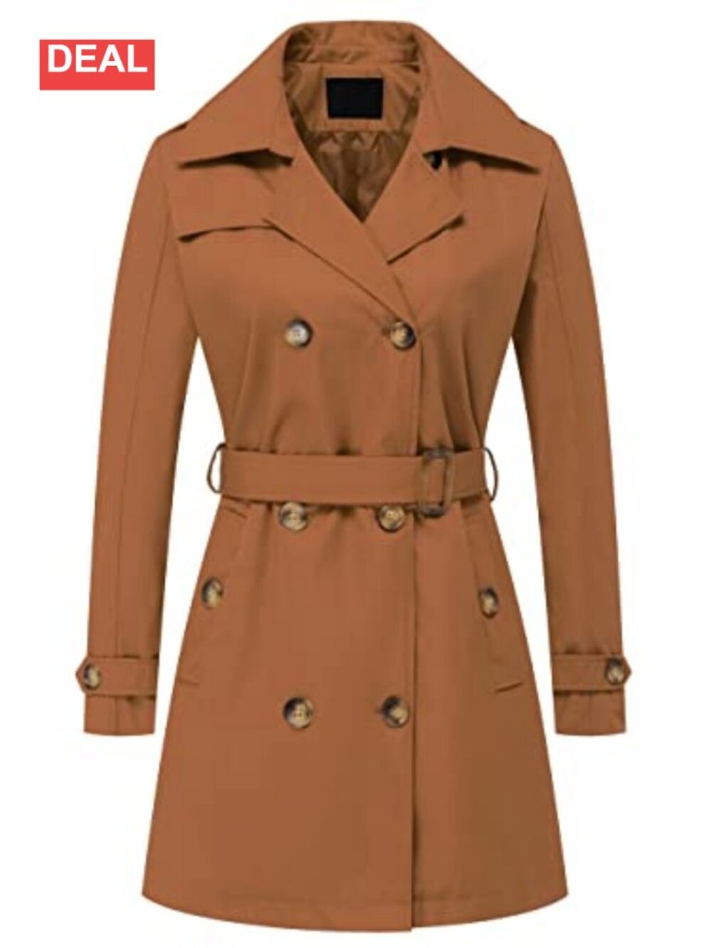 Double Breasted Trench Coat Mid-Length Belted Detachable Hood